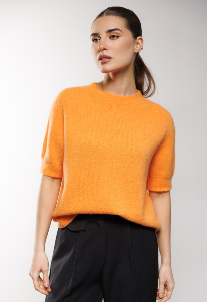 Short sleeve alpaca sweater, tangerine